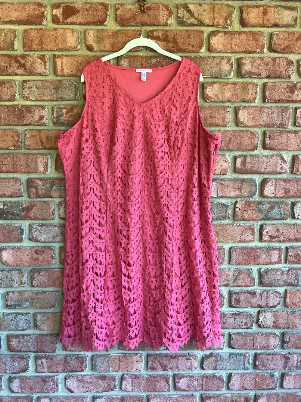 2XP Isaac Mizrahi Coral Dress with Lace Overlay